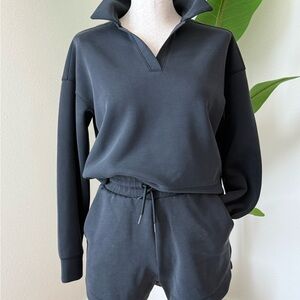 Black Pullover Top and Drawstring Shorts Set